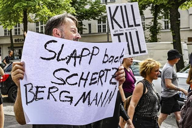 <p>Demo Kein Rammstein in Berlin! Olympiaplatz, 400 Teilnehmer angemeldet, fotografiert am 15. Juli 2023 in Berlin. Deutschland Berlin Berlin Copyright: MaurizioxGambarini