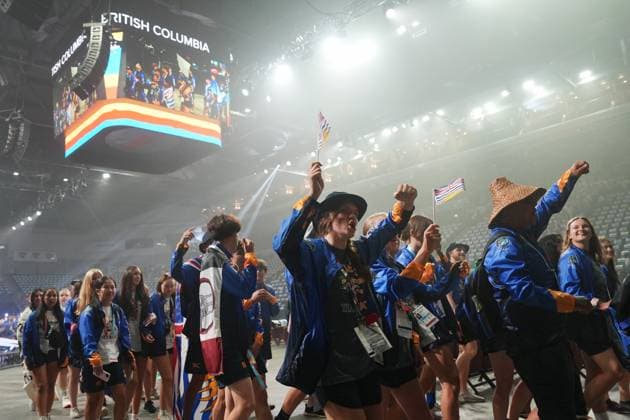 July 16, 2023, Halifax, NS, Canada: Athletes from Team British Columbia take part in the athletes parade during the opening ceremony of the North American Indigenous Games 2023 in Halifax, Sunday, July 16, 2023. Halifax Canada  - ZUMAc35_ 20230716_zaf_c35_097 Copyright: xDarrenxCalabresex