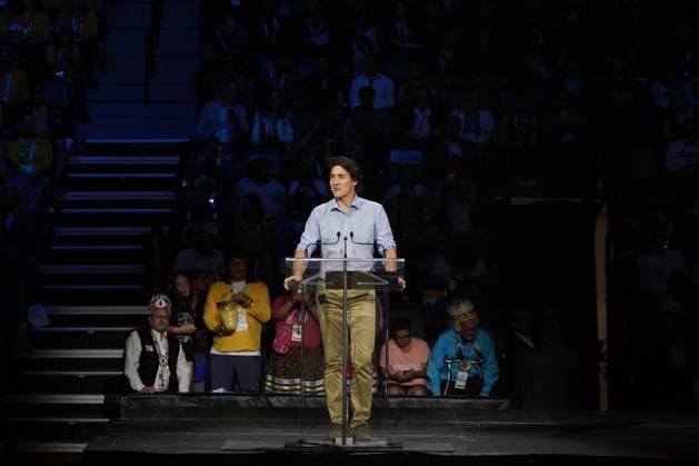 July 16, 2023, Halifax, NS, Canada: Prime Minister Justin Trudeau speaks during the opening ceremony of the North American Indigenous Games 2023 in Halifax, Sunday, July 16, 2023. Halifax Canada  - ZUMAc35_ 20230716_zaf_c35_101 Copyright: xDarrenxCalabresex