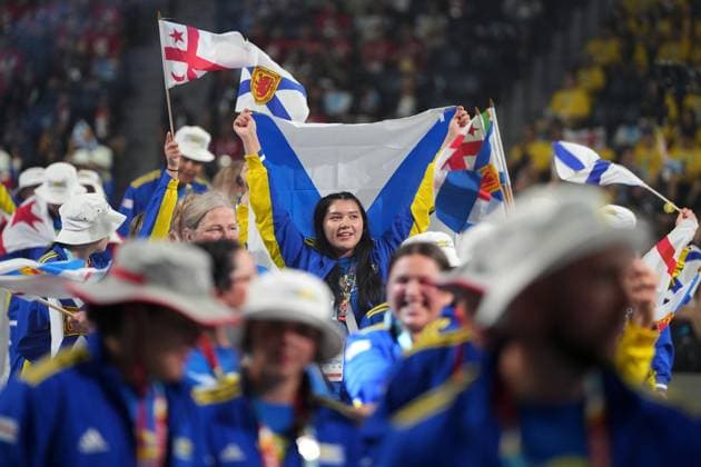 July 16, 2023, Halifax, NS, Canada: Athletes from host team Nova Scotia take part in the athletes parade during the opening ceremony of the North American Indigenous Games 2023 in Halifax, Sunday, July 16, 2023. Halifax Canada  - ZUMAc35_ 20230716_zaf_c35_105 Copyright: xDarrenxCalabresex