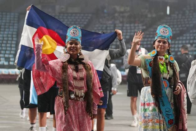 July 16, 2023, Halifax, NS, Canada: Athletes from Team Colorado take part in the athletes parade during the opening ceremony of the North American Indigenous Games 2023 in Halifax, Sunday, July 16, 2023. Halifax Canada  - ZUMAc35_ 20230716_zaf_c35_115 Copyright: xDarrenxCalabresex