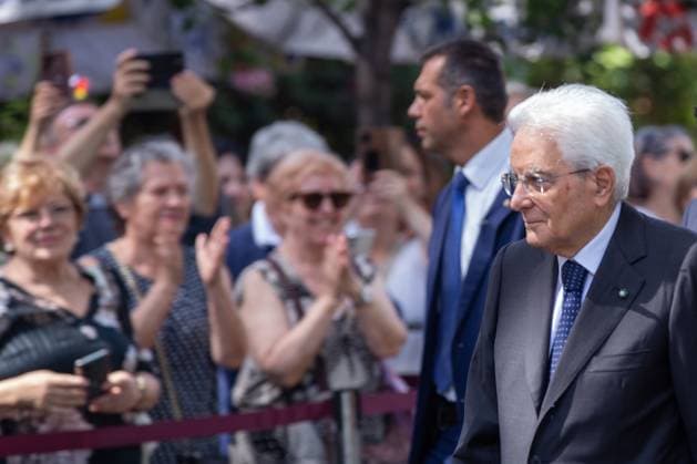 Italy: 80th anniversary of bombing of Rome President of Italian Republic Sergio Mattarella attends the commemoration ceremony of the 80th anniversary of the air raid on Rome in the San Lorenzo district, on 19 July 2023 Rome Italy Copyright: MatteoxNardone