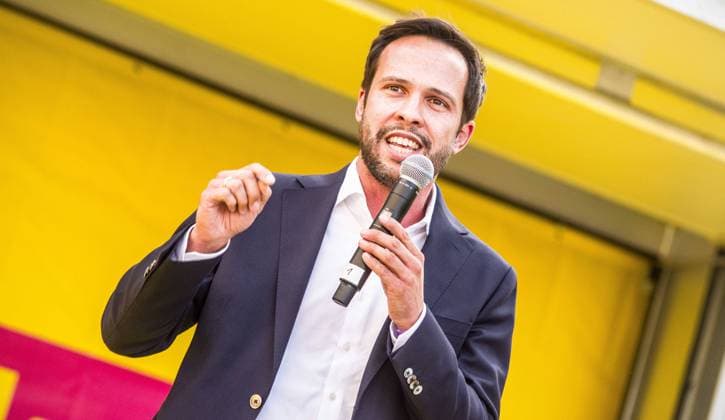 July 19, 2023, Munich, Bavaria, Germany: MARTIN HAGEN of the FDP in Bavaria. Joining Jennifer Kaiser-Steiner and Dr. Michael Ruoff in their bids for the upcoming Bavarian state elections, German Finance Minister Christian Lindner appeared at Odeonsplatz in a supporting role. Munich Germany - ZUMAb160 20230719_zbp_b160_024 Copyright: xSachellexBabbarx