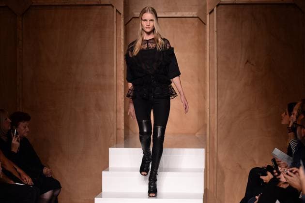 Paris Fashion Week - Givenchy Runway Rosie Huntington-Whiteley displays a creation of Riccardo Tisci for Givenchy Spring-Summer 2015 Ready-To-Wear collection held at the Lycee Carnot in Paris, France, on September 28, 2014. Photo by Nicolas Briquet ABACAPRESS.COM Paris France  Copyright: xBriquet-Gouhier-Orban ABACAx 468439_077 Briquet-Gouhier-Orban ABACAx 468439_077 