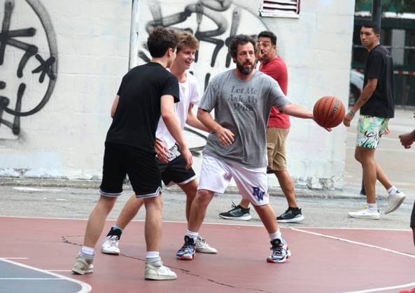 Adam Sandler and Timothee Chalamet Playing Basketball - NYC Actors Adam Sandler and Timothee Chalamet are playing basketball together with some friends in Soho, New York City, NY USA on July 20, 2023. Photo by Dylan Travis ABACAPRESS.COM New York City NY United States  Copyright: xDylanxTravis ABACAx 861442_001 DylanxTravis ABACAx 861442_001 