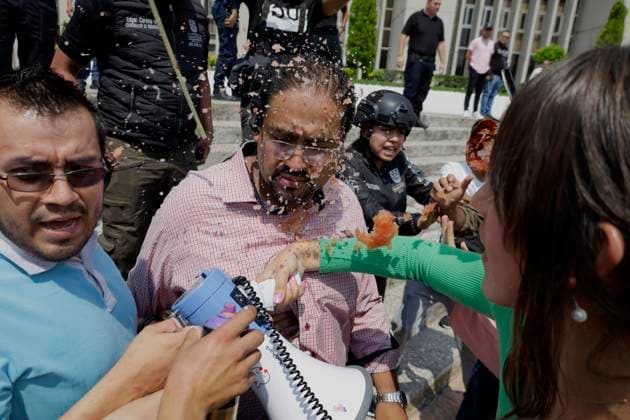 Protest Against Mayor Sandra Cuevas For Social Cleansing Actions In Mexico City A person is rebuked with snow on his face by various groups of sexual dissidence, feminists and people dedicated to popular graphics, who demonstrate on the esplanade of the Cuauhtemoc mayor s office in Mexico City, against what they define as social cleansing , ordered through the diamond operation by the mayor Sandra Cuevas, after carrying out operations that seek order, tranquility and cleanliness in the streets of said demarcation, according to the demarcation . Mexico City Mexico City Mexico  Copyright: xGerardoxVieyrax originalFilename: vieyra-notitle230721_npTGq.jpg