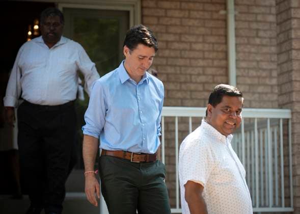 July 22, 2023, Scarborough, ONT, CANADA: Prime Minster Justin Trudeau and MP Gary Anandasangaree, visit a family in Scarborough, Ont., to commemorate the 40th anniversary of Black July on Saturday, July 22, 2023. Scarborough CANADA  - ZUMAc35_ 20230722_zaf_c35_013 Copyright: xTijanaxMartinx