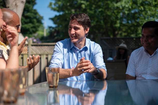 July 22, 2023, Scarborough, ONT, CANADA: Prime Minster Justin Trudeau speaks with a family in Scarborough, Ont., to commemorate the 40th anniversary of Black July on Saturday, July 22, 2023. Scarborough CANADA  - ZUMAc35_ 20230722_zaf_c35_016 Copyright: xTijanaxMartinx