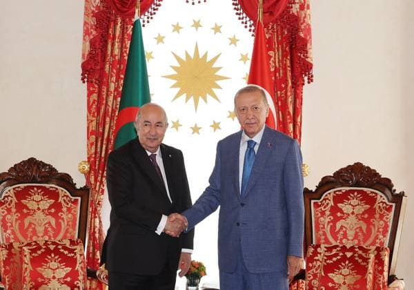 Turkish President Recep Tayyip Erdogan (R) posing for photographs with Algerian President Abdelmadjid Tebboune during their meeting at the Dolmabahce Office in Istanbul Turkish President Recep Tayyip Erdogan (R) posing for photographs with Algerian President Abdelmadjid Tebboune during their meeting at the Dolmabahce Office in Istanbul on July 22, 2023. Photo by Turkish presidency apaimages Istanbul Istanbul Turkey 200723_TURKIYE_TPO_00 (3) Copyright: xapaimagesxTurkishxpresidencyx xapaimagesx