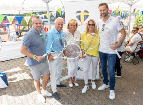 Sebastian Beutelstahl , Günther Steinberg with wife Margot and daughter Silja Steinberg , Marc Aumaring Vempe Charity Benefit Tennis Doubles Tournament for Munich Heart at Sportpark Beutelstahl in Munich Date 23 07 2023