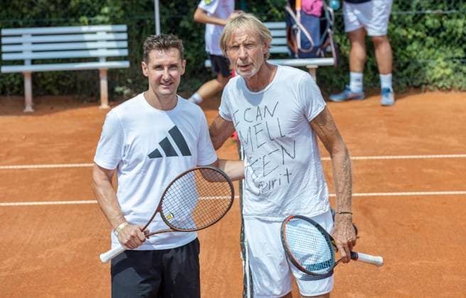 Miroslav Klose , Carlo Thränhardt Charity Benefit Tennis Doubles Tournament for Munich Heart in Sportpark Beutelstahl in Munich Germany Date 23 07 2023