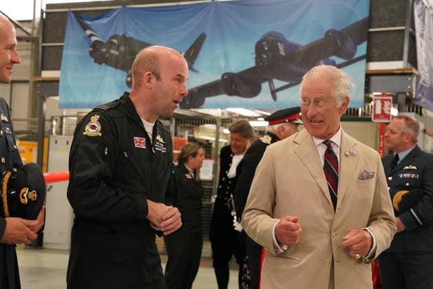 Entertainment Themen der Woche KW30 Entertainment Bilder des Tages King Charles visits at RAF Coningsby King Charles met personnel at RAF Coningsby during a tour marking the 80th anniversary year of the Dambusters raid on Germany in May 1943. Lincolnshire, UK, 24 July 2023, Credit:Unknown Avalon  Copyright: xUnknownx xAvalonx 0791620553