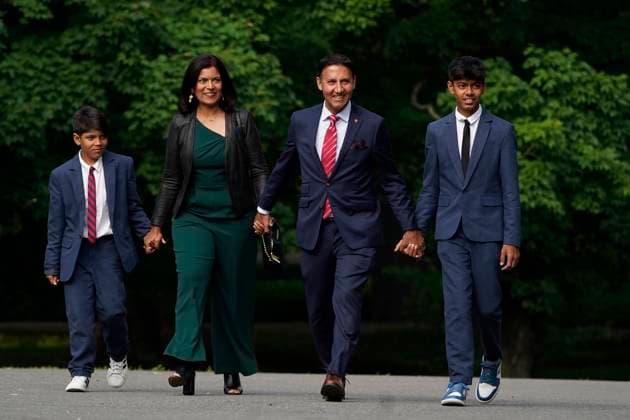 July 26, 2023, Ottawa, ON, Canada: Arif Virani and his family arrive for a cabinet swearing-in ceremony at Rideau Hall in Ottawa on Wednesday, July 26, 2023. Ottawa Canada  - ZUMAc35_ 20230726_zaf_c35_027 Copyright: xAdrianxWyldx
