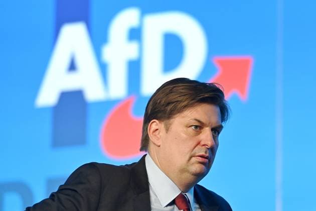Maximilian KRAH vor Logo, Einzelbild,angeschnittenes Einzelmotiv,Portraet,Portrait,Porträt.14.Bundesparteitag der AfD Alternative fuer Deutschland am 28.07.2023 in der Messe Magdeburg *** Maximilian KRAH in front of logo, single image,cropped single image,portraet,portrait,Portrait 14 Federal party conference of the AfD alternative for Germany on 28 07 2023 in the fair Magdeburg