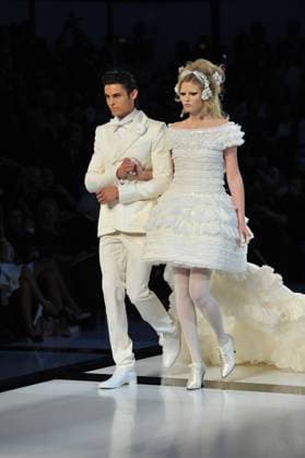 Paris Fall-Winter 2009 10 Haute-Couture Fashion Week - Chanel Runway Baptiste Giabiconi and a model display a creation by Karl Lagerfeld for Chanel Fall-Winter 2009 2010 Haute-Couture collection show held at the Grand Palais in Paris, France on July 07, 2009. Photo by Thierry Orban ABACAPRESS.COM Paris France  Copyright: xOrbanxThierry ABACAx 194551_023 OrbanxThierry ABACAx 194551_023 