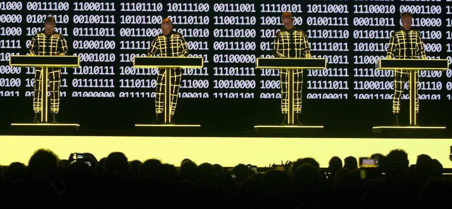 July 29, 2023, Sitges, Barcelona, Spain: Ralf Hütter, Fritz Hilpert, Henning Schmitz and Falk Grieffenhagen from the German band Kraftwerk perform during the Jardins de Terramar Festival in Sitges. Kraftwerk is a German electronic music band, born in 1970 in Düsseldorf and was one of the first groups to popularize electronic music, considered pioneers of the genre..In the 1970s and early 1980s, Kraftwerk s distinctive sound was revolutionary, and has had a lasting effect across many genres of modern music. Sitges Spain - ZUMAs197 20230729_zaa_s197_237 Copyright: xRamonxCostax