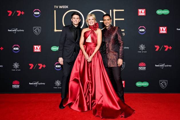 Entertainment Themen der Woche KW30 Bilder des Tages LOGIE AWARDS SYDNEY, Sam Taunton, Sarah Harris and Waleed Aly during the 63rd TV Week Logie Awards presentation ceremony at the Star in Sydney, Sunday, July 30, 2023. ( NO ARCHIVING, EDITORIAL USE ONLY, NO USE IN BOOKS WITHOUT CONSENT SYDNEY NSW AUSTRALIA  Copyright: xSTEVExMARKHAMx 20230730001825981077