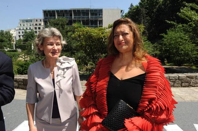 Architect Zaha Hadid named Unesco Artist for Peace - Paris Director-General of UNESCO, Irina Bokova (L) designates Iraqi-born British architect Zaha Hadid as UNESCO Artist for Peace in a ceremony at UNESCO (United Nations Education Sciences and Culture Organization) headquarters in Paris, France, on June 24, 2010. Photo by Ammar Abd Rabbo ABACAPRESS.COM Paris France  Copyright: xAbdxRabboxAmmar ABACAx 235840_035 AbdxRabboxAmmar ABACAx 235840_035 