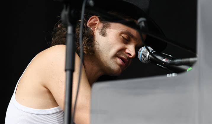 Music Festival Heimspiel Knyphausen 28 to 30 July 2023 , Concert by songwriter Tristan Brusch on Sunday, 30 July 2023 Performance by Tristan Brusch on piano at the Festival Heimspiel Knyphausen on 30 July 2023 Eltville Erbach Eltville am Rhein Rhineland Palatinate Germany Winery Baron von Knyphausen