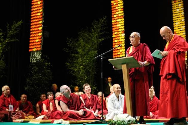 Daila Lama Visits Toulouse Tibetan spiritual leader the Dalai Lama speaks during a conference at the Zenith in Toulouse, southwestern France, Monday, Aug. 15, 2011. The Dalai Lama two-day Buddhist conference on the Steps of Meditation and the Art of Happiness was attended by more than 7,000 French and foreign followers. Photo by Manuel Blondeau ABACAPRESS.COM Toulouse 31 France  Copyright: xBlondeauxManuel ABACAx 286125_034 BlondeauxManuel ABACAx 286125_034 