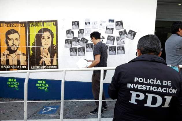 Families of the victims of the Narvarte multi-homicide demand justice in Mexico July 31, 2023, Mexico City, Mexico: Family members, activists, and friends of Ruben Espinosa Becerril, Nadia Vera, Mile Virginia Martin, Yesenia Quiroz, and Olivia Alejandra Negrete, murdered on July 31, 2015, in an apartment in the Narvarte neighborhood; They demand justice from the Mexico City Attorney General s Office during the press conference at the office in Mexico City. on July 31, 2023 in Mexico City, Mexico (Photo by Luis Barron Eyepix Group). Copyright: xLuisxBarronx xEyepixxGroupx LB_20230731_RUBEN33