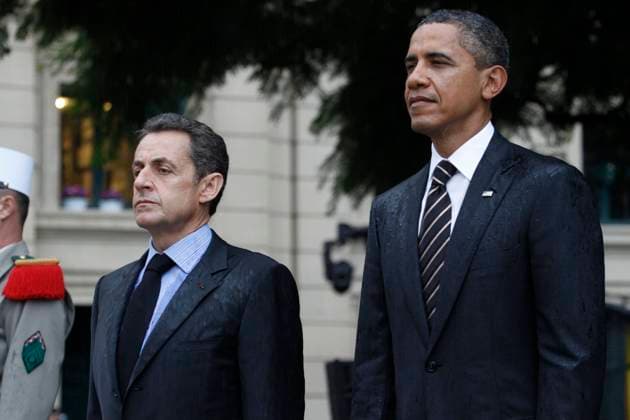 Nicolas Sarkozy and Barack Obama ceremony WWI - Cannes French President Nicolas Sarkozy and his US counterpart Barack Obama are pictured during a ceremony the monument dedicated to WWI victims in Cannes on November 4, 2011 at the end of the G20 Summit for Heads of State and Government. Obama and Sarkozy took part in a ceremony celebrating the alliance between the US and French armies. Photo by Ludovic Pool ABACAPRESS.COM Cannes France  Copyright: xMousse-Orban ABACAx 296658_016 Mousse-Orban ABACAx 296658_016 