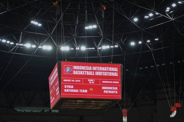 Ahead of the 2023 FIBA ‹‹World Cup The match board showing the Syrian National team against the Indonesian Patriots team in an Indonesia International Basketball Invitational match which was held at the Indonesia Arena, Jakarta, Friday 4 August 2023. In this match Indonesia Patriots lost against the Syrian national team with a score of 43-84. This match was held ahead of the 2023 Basketball World Cup or FIBA ‹‹World Cup which will be held in Jakarta, Indonesia from 25 August to 10 September 2023.  Copyright: xMuchlisxAkbarx xOpnxImagesx