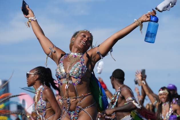 August 5, 2023, Toronto, ON, CAN: A reveller takes part in the Toronto Caribbean Carnival, on Saturday, August 5, 2023. Toronto CAN  - ZUMAc35_ 20230805_zaf_c35_097 Copyright: xChrisxYoungx