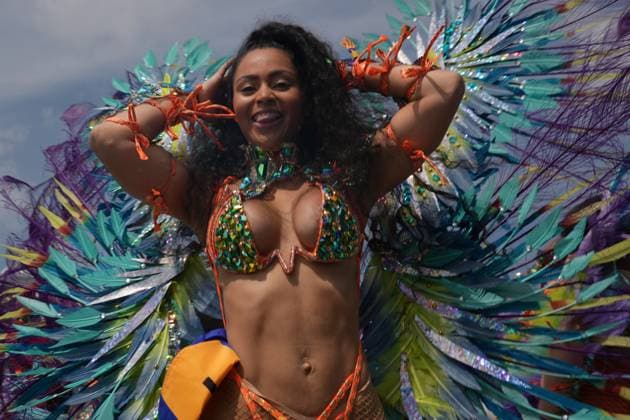 August 5, 2023, Toronto, ON, CAN: A reveller takes part in the Toronto Caribbean Carnival, on Saturday, August 5, 2023. Toronto CAN  - ZUMAc35_ 20230805_zaf_c35_109 Copyright: xChrisxYoungx