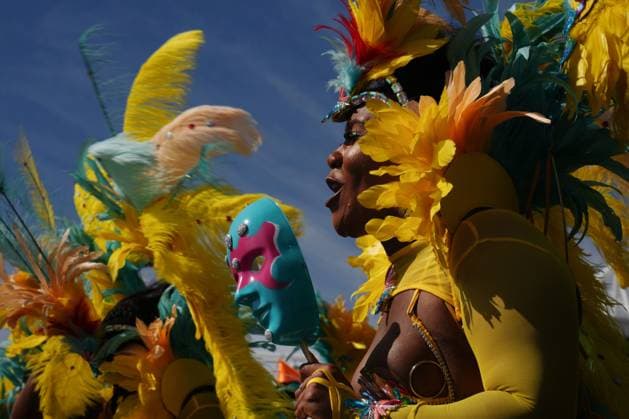 August 5, 2023, Toronto, ON, CAN: A reveller takes part in the Toronto Caribbean Carnival, on Saturday, August 5, 2023. Toronto CAN  - ZUMAc35_ 20230805_zaf_c35_130 Copyright: xChrisxYoungx