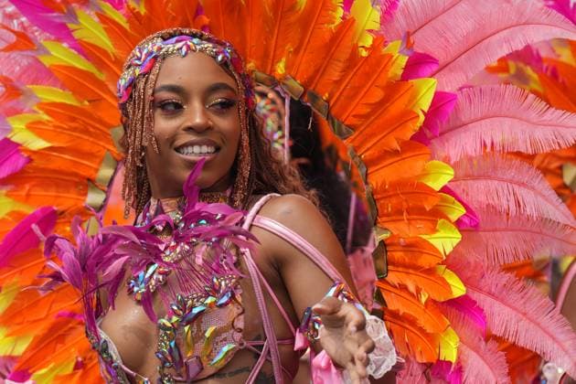 August 5, 2023, Toronto, ON, CAN: A reveller takes part in the Toronto Caribbean Carnival, on Saturday, August 5, 2023. Toronto CAN  - ZUMAc35_ 20230805_zaf_c35_135 Copyright: xChrisxYoungx