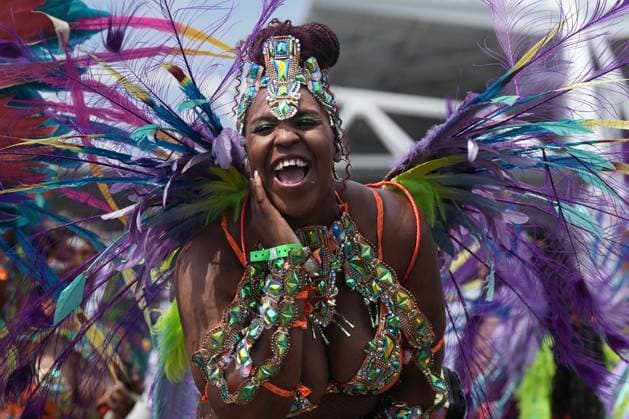 August 5, 2023, Toronto, ON, CAN: A reveller takes part in the Toronto Caribbean Carnival, on Saturday, August 5, 2023. Toronto CAN  - ZUMAc35_ 20230805_zaf_c35_143 Copyright: xChrisxYoungx