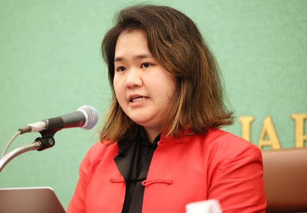 August 4, 2023, Tokyo, Japan - UN Working Group Business and Human Rights member Pichamon Yeophantong holds a press conference after their 12-day investigation of Japan s situation on the human rights at the Japan National Press Club in Tokyo on Friday, August 4, 2023. UN human rights group probeed cases of entertainment company Johnny & Associate founder Johnny Kitagawa s sexual abuse to the company s young boy talents and several hundreds talents were abused. (photo by Yoshio Tsunoda AFLO)  , aflo_225788576.jpg,