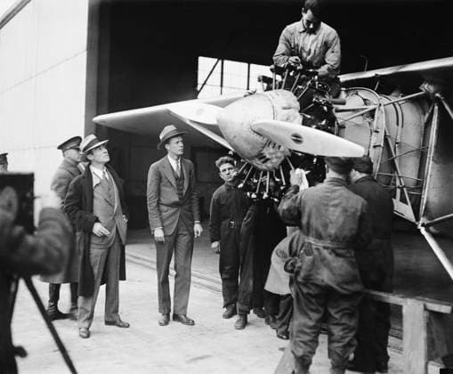Charles Lindbergh and Group of Men viewing Spirit of St. Louis Airplane, Harris & Ewing, 1927  Copyright: xCircaxImagesx ghi-circa01113