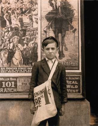Portrait of 12-year-old Newsboy, works at Candy Store in Addition to selling Newspapers, Works 7 Days-a-Week, Wilmington, Delaware, USA, Lewis Hine, 1910  Copyright: xCircaxImagesx ghi-circa01276