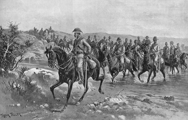 JAMESON RAID CROSSING THE JAMESON RAID Dr Jameson and his escort cross the frontier into the Transvaal, hoping to trigger a rising of the Uitlanders against the Boers : vainly. Date: 29 December 1895  Copyright: Copyrightx(c)Geminix2023.xCredit:xGemini 10046207