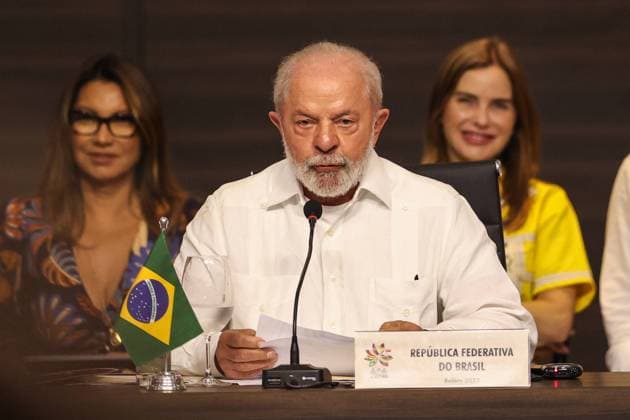 BELÉM, PA - 08.08.2023: CÚPULA DA AMAZÔNIA - The Amazon summit begins in Belem do Pará with a meeting of member countries and local authorities. The Amazon Summit developed by the Amazon Cooperation Treaty Organization (ACTO), the only international environmental cooperation treaty made by Amazonian countries, created to address socio-environmental issues in the Amazonian territory, protecting indigenous peoples, forests, animals and rivers. The member countries of the Amazon Summit are Brazil, Colombia, Venezuela, Peru, Bolivia, Ecuador, Guyana and Suriname. In the photo, the president of Brazil Lula da Silva x2414534x  FilipexBispo