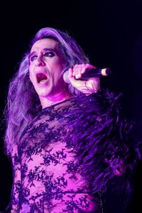 August 8, 2023, Sitges, Spain: Singer Mario Vaquerizo of Nancys Rubias performs at the Festival Jardins de terramar in Sitges. The Spanish group Nancys Rubias performed at the Festival Jardins de Terramar in Sitges in front of 2,500 people..Nancys Rubias is a glam and electronic pop group formed by the versatile artist and husband of the singer Alaska from the group Fangoria, Mario Vaquerizo singer, his sister Marta Vaquerizo drums, Miguel Balanzategui keyboards and Pedro del Moral Guitar. Sitges Spain - ZUMAs197 20230808_aaa_s197_014 Copyright: xRamonxCostax