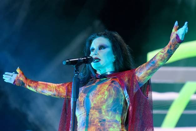 August 8, 2023, Sitges, Barcelona, Spain: Singer Alaska from the group Fangoria performs at the Jardins de Terramar Festival in Sitges. The Spanish-Mexican singer Alaska, the singer of the Fangoria group, performed at the Jardins de Terramar Festival in Sitges in front of 2,500 people. Maria del Olvido Gara Jova (Mexico City, June 13, 1963), better known by her stage name Alaska, is a Spanish-Mexican singer, actress, composer, television presenter, businesswoman, writer, producer, and DJ. Sitges Spain - ZUMAs197 20230808_aaa_s197_064 Copyright: xRamonxCostax