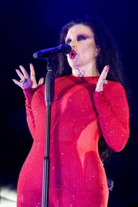 August 8, 2023, Sitges, Barcelona, Spain: Singer Alaska from the group Fangoria performs at the Jardins de Terramar Festival in Sitges. The Spanish-Mexican singer Alaska, the singer of the Fangoria group, performed at the Jardins de Terramar Festival in Sitges in front of 2,500 people. Maria del Olvido Gara Jova (Mexico City, June 13, 1963), better known by her stage name Alaska, is a Spanish-Mexican singer, actress, composer, television presenter, businesswoman, writer, producer, and DJ. Sitges Spain - ZUMAs197 20230808_aaa_s197_068 Copyright: xRamonxCostax