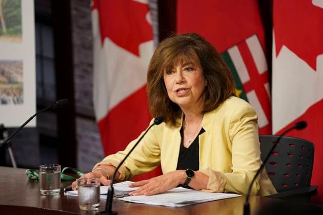 August 9, 2023, Toronto, ON, Canada: Ontario Auditor General Bonnie Lysyk speaks to the media during a press conference regarding her Special Report on Changes to the Greenbelt, at Queens Park, in Toronto, Wednesday, Aug. 9, 2023. Toronto Canada  - ZUMAc35_ 20230809_zaf_c35_011 Copyright: xArlynxMcadoreyx