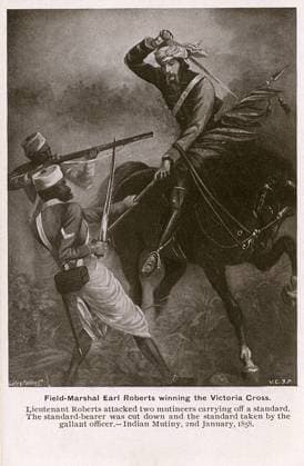 1st Earl Roberts winning the Victoria Cross - Indian Mutiny Frederick Sleigh Roberts, 1st Earl Roberts (1832-1914), awarded a Victoria Cross medal after his service in Khudagani (Khodagunge) on 2nd January 1858 during the Indian Mutiny. Date: 1858  Copyright: Copyrightx(c)Geminix2023.xCredit:xGemini 10921323