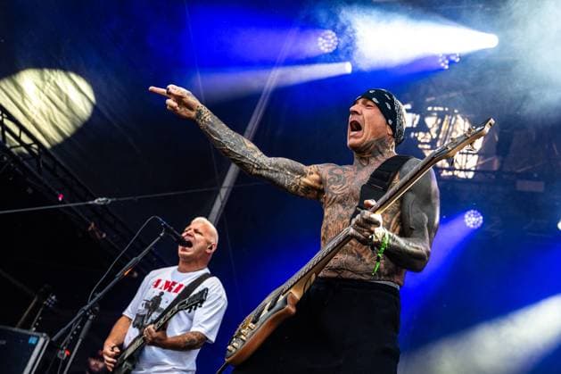 Evan Seinfeld, right, and Billy Graziadei of US music band Biohazard performs during the Brutal Assault music festival focused on metal, on August 10, 2023, at the Josefov Fortress in Jaromer, Czech Republic. (CTKxPhoto DavidxTanecek) CTKPhotoP2023081007064  CTKPhotoP2023081007064