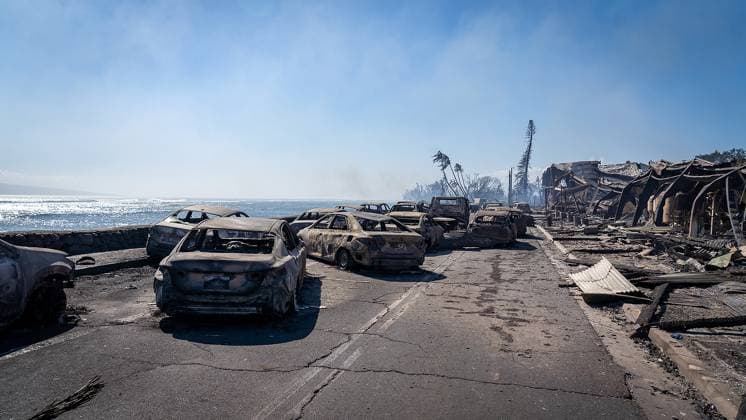 Bilder des Jahres 2023, News 08 August News Themen der Woche KW32 Waldbrände auf Hawaii August 9, 2023, Lahaina, Maui, Hawaii, USA: Destroyed cars in Lahaina on Wednesday in the aftermath of destructive fires. The death toll from the fast-moving wildfires from Hawaii has increased to 36 people, Maui County officials said Wednesday night. Maui USA - ZUMA 20230810_new_c323_033 Copyright: xJackxTruesdalex