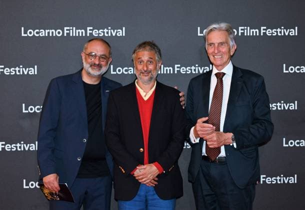 Locarno, Swiss Harmony Korine Leopard of Honor Locarno Film Festival Locarno,Swiss Locarno Film Festival 2023 Harmony Korine Pardo d Onore award red carpet photocall In the photo:Harmony Korine director,Giona A. Nazzaro Artistic director Locarno Film Festival,Marco Solari president Locarno Film Festival, Locarno Swiss -  Copyright: xIPA ABACAx BRIPA20230811_127 IPA ABACAx BRIPA20230811_127