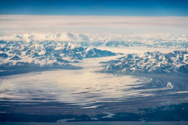 USA, Alaska, Chugach Mountain Range. Aerial view of mountains and Malaspina Glacier.  Copyright: xWilliamxD.xJaynesx(BJY)x x US02 BJY1021