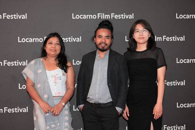 Locarno,Swiss Locarno Film Festival photocall red carpet Locarno,Swiss Locarno Film Festival 2023 Red carpet photocall Rimido film CDP In the photo:Dominic Sangma director,Jianshang Xu producer,Eve Gunme Marax producer Locarno Swiss -  Copyright: xIPA ABACAx BRIPA20230812_018 IPA ABACAx BRIPA20230812_018
