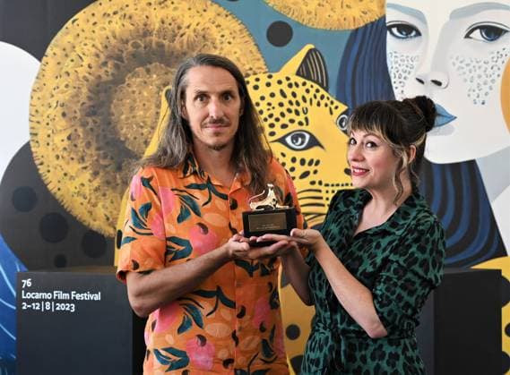 Locarno Film Festival, Preisträger Locarno, Swiss Locarno Film Festival Award 2023 Locarno,Swiss Locarno Film Festival 2023 Award 2023 photocall The Passing film Leopards of Tomorrow In the photo: Ivete Lucas,Patrick Bresnan Locarno Swiss -  Copyright: xIPA ABACAx BRIPA20230812_143 IPA ABACAx BRIPA20230812_143