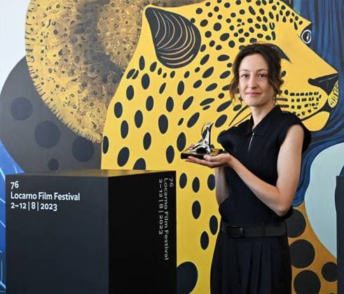 Locarno Film Festival, Preisträger Locarno, Swiss Locarno Film Festival Award 2023 Locarno,Swiss Locarno Film Festival 2023 Award 2023 photocall Concorso Cineasti del Presente Pardo Ein schoner Ort film In the photo:Katharina Huber director Locarno Swiss -  Copyright: xIPA ABACAx BRIPA20230812_169 IPA ABACAx BRIPA20230812_169