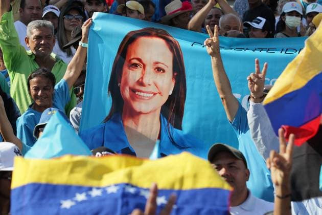 Maria Corina Machado of the opposition Party During A Rally in Maracaibo August 11, 2023, Marcaibo, Venezuela: Maria Corina Machado supportters, attend a rally of the the candidate of the opppssition Maria Corina Machado, that seeks to evic Socalist President Nicolas Maduro who aspires to be re-electe for a new presidencial term. on August 11, 2023 in Marcaibo, Venezuela, Credit:Jose Isaac Bula Urrutia Eyepix Avalon Venezuela, Zulia, Marcaibo  Copyright: xJosexIsaacxBulaxUrrutia xEyepixx xAvalonx 0796522880